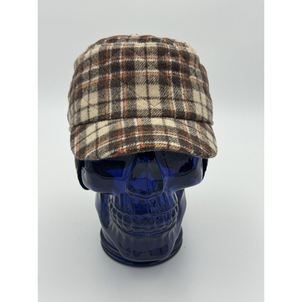 Duluth Trading Co Brown/Orange/Tan Plaid Quilted Trapper Hat M